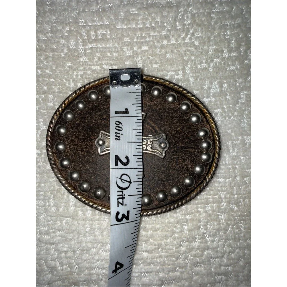 Western Cross Leather Belt Buckle Studded Engraved Oval Made In Spain 2.7 in